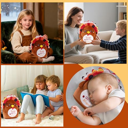 Thanksgiving Turkey Plush Toy, 12 Inch Fall Turkey Stuffed Animal with Glasses, Soft Cute Autumn Plushie Pillow Gift for Girls Boys, Thankful Grateful Blessed Decor for Table Centerpiece - style: Thanksgiving Turkey