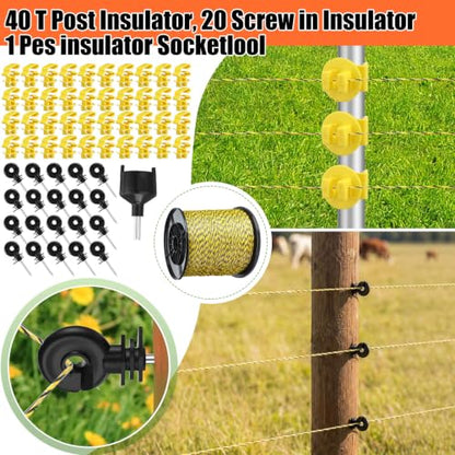 Relaxweex Solar Electric Fence Charger Kit, 10 Miles 0.18j Output, 24/7 Protection with 3366ft Polywire, 60 Insulators & Grounding Rod, All-in-one Electric Fencing for Livestock, Horse, Cattle, Garden
