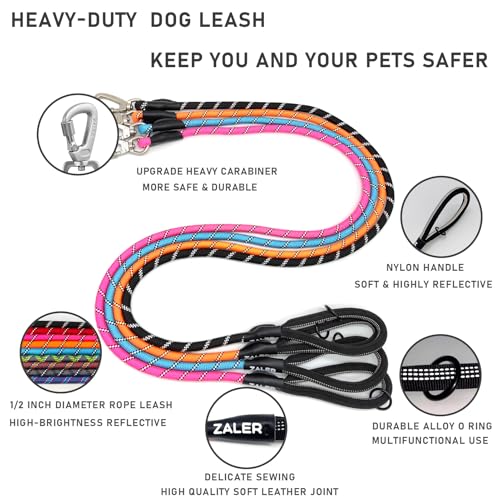ZALER Rope Dog Leash, 4/5/6/10/15/20/30/50 Foot Reflective Dog Leashes with Carabiner, Heavy Duty Pet Lead for Large and Medium Dogs (4FT, Black) - color: Black, size: 4FT*1/2"