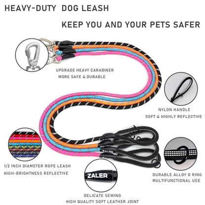 ZALER Rope Dog Leash, 4/5/6/10/15/20/30/50 Foot Reflective Dog Leashes with Carabiner, Heavy Duty Pet Lead for Large and Medium Dogs (4FT, Black) - color: Black, size: 4FT*1/2"