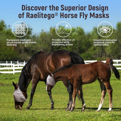 Raelitego Horse Fly Mask Without Ears, Breathable Mesh UV Protection (L) - size: L