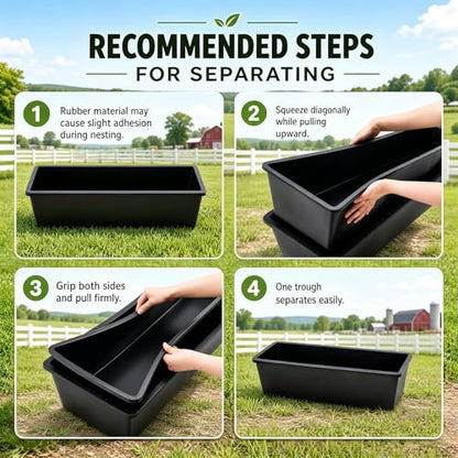 Geelin 4 Pcs 6.3 Gallon/25 Quart Plastic Livestock Water Trough, Black - color: Black, size: 6.3 Gallon/25 Quart