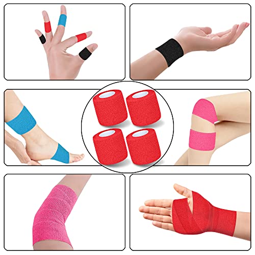 8 Pack 2 in x 5 Yards Cohesive Wrap Self Adhesive Bandage Elastic Self Adherent Wrap Self Stick Vet Tape for Athletic, Wrist, Ankle, Knees, Pets (Red) - color: Red, size: 2 Inch