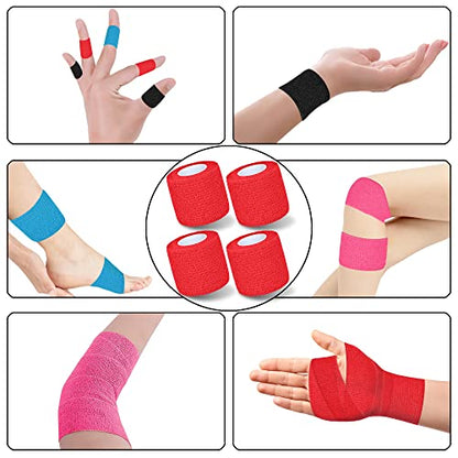 8 Pack 2 in x 5 Yards Cohesive Wrap Self Adhesive Bandage Elastic Self Adherent Wrap Self Stick Vet Tape for Athletic, Wrist, Ankle, Knees, Pets (Red) - color: Red, size: 2 Inch