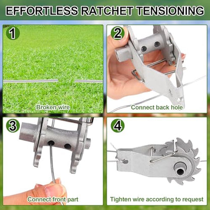 110 Pcs Electric Fence Wire Strainer Kit 10 Heavy Duty Inline Wire Ratchet Tensioner and 100 1/8" Aluminum Crimping Loop Sleeves for Electric Fence Farm Outdoor Garden Yards