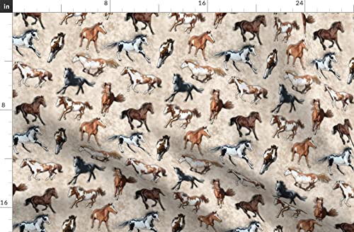 Spoonflower Fabric Paint Horses Tan Brown Animals on Polartec(R) Fleece