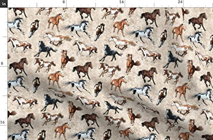 Spoonflower Fabric Paint Horses Tan Brown Animals on Polartec(R) Fleece