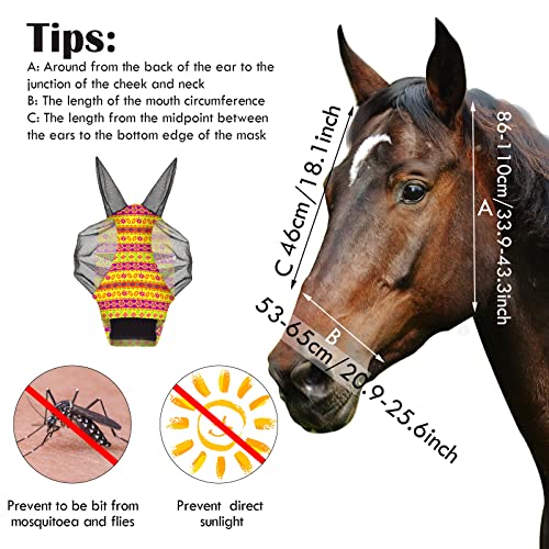 Frienda 4 Pcs Horse Fly Mask with Ears Mesh Comfort, Geometric, Medium - size: Medium