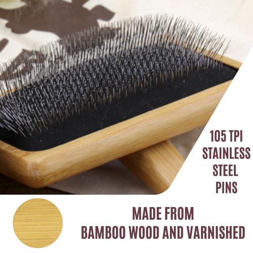 Woolbuddy Large Wool Carder Brush for Felting & Pets, 2PCS 4.75 x 3.25 Inch | Wool Carder Brush Set for Wool Blending, Needle Felting Tool with Stainless Steel Pins & Bamboo Handle, Reusable Cotton Bag
