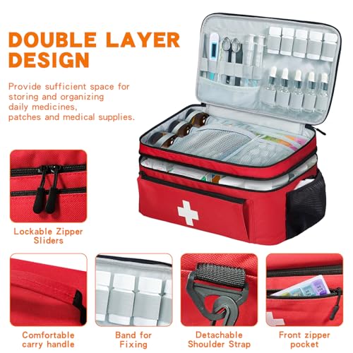 Boczif First Aid Bag Empty, Emergency Kit Bag(Red with shoulder strap) - color: Red with shoulder strap