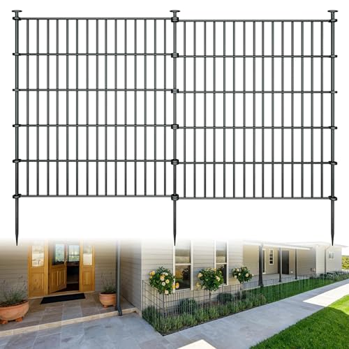 10 Panel No Dig Metal Garden Fence 32"H x 23.6'L Dog Fence Outdoor for Yard | Rustproof welded metal with ground stakes for outdoor yards, patios. Modular design restrains pets, rabbits and small animals - size: 10 Panels-23.6 ft(L) X 32 in(H) without Gat