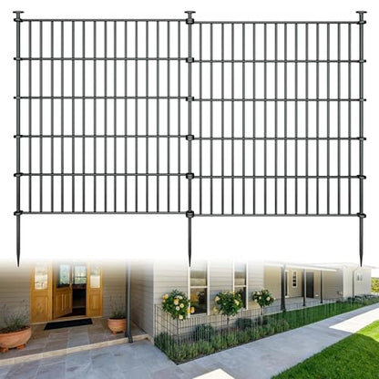 10 Panel No Dig Metal Garden Fence 32"H x 23.6'L Dog Fence Outdoor for Yard | Rustproof welded metal with ground stakes for outdoor yards, patios. Modular design restrains pets, rabbits and small animals - size: 10 Panels-23.6 ft(L) X 32 in(H) without Gat