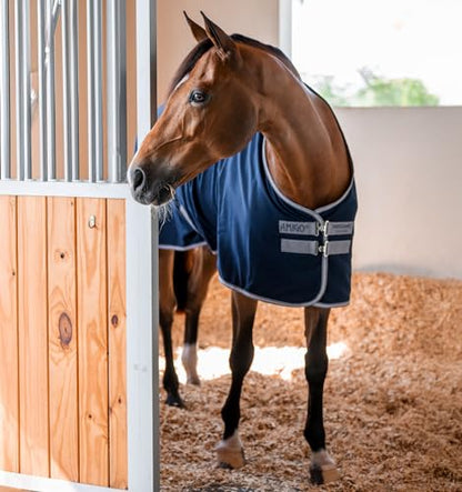 Horseware® Amigo® Stable Sheet - Navy/Titanium Grey & Silver, 81 inches - color: Navy/Titanium Grey & Silver, size: 81 inches