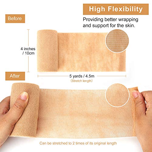 Self Adhesive Bandage Tape, Elastic Cohesive Bandage Medical Wrap | for First Aid, Sports, Wrist & Ankle (4 inch, Count, 12) - size: 4 Inch