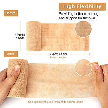 Self Adhesive Bandage Tape, Elastic Cohesive Bandage Medical Wrap | for First Aid, Sports, Wrist & Ankle (4 inch, Count, 12) - size: 4 Inch