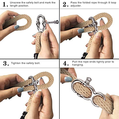 SELEWARE 6.5ft Tree Swing Rope, Adjustable Hammock Straps Hanging Kit - color: Beige1 - 2 Pack, size: 6.5ft