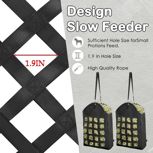 4 Pack Heavy Duty 1200D Slow Feeder Hay Bag with Large Opening for Horse, Goat, Donkeys, 13.78x7.45x18.1 Inch