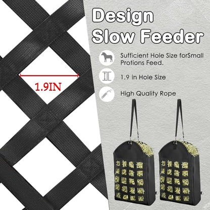 4 Pack Heavy Duty 1200D Slow Feeder Hay Bag with Large Opening for Horse, Goat, Donkeys, 13.78x7.45x18.1 Inch