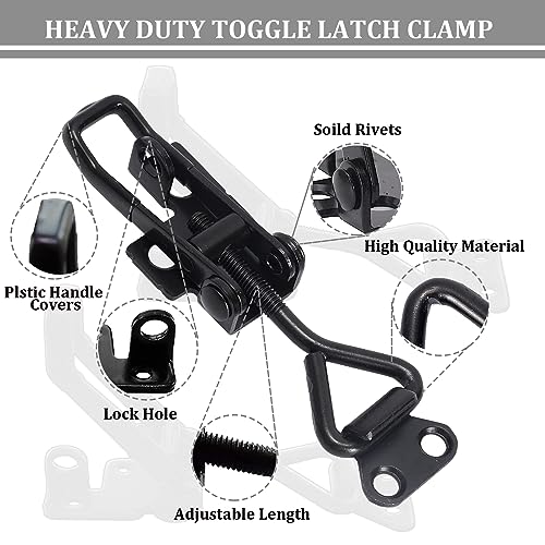 8Pack Heavy Duty Toggle Clamp Latch 4003 Style, Black Toggle Clamps | 1320lb Capacity Pull Clamp Adjustable Quick Release Hasp Clamps,Metal Toggle Latches Catch for Smoker Door Tool Box Trunk Jig - color: Black-4pcs