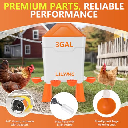 Lilyang Automatic Chicken Waterer 3 Gallon, Auto Water Refill