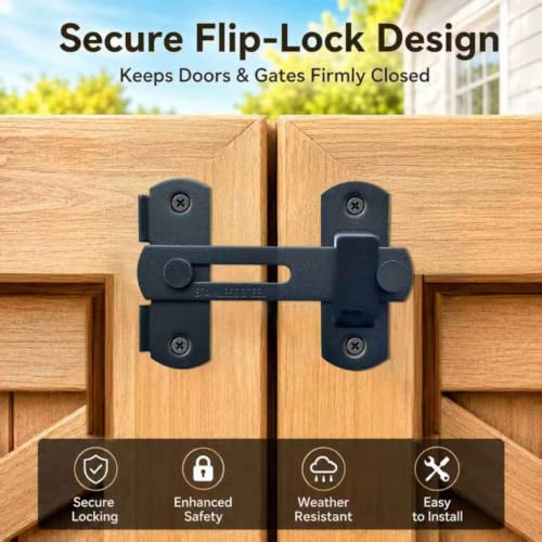 2 Pack 180° Flip Barn Door Latch, Matte Black Stainless Steel Gate Latch with Mounting Screws and 4 Spare Screws for Sliding Barn Doors, Fence Gates, Sheds, Cabinets and Windows