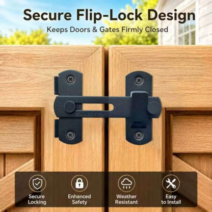 2 Pack 180° Flip Barn Door Latch, Matte Black Stainless Steel Gate Latch with Mounting Screws and 4 Spare Screws for Sliding Barn Doors, Fence Gates, Sheds, Cabinets and Windows