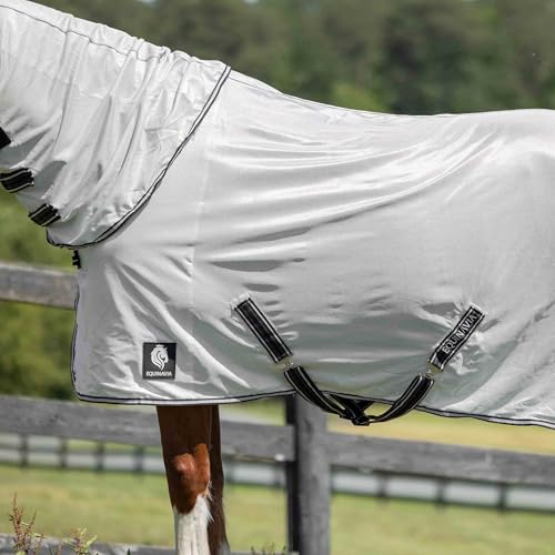 Equinavia Brisk Mesh Horse Fly Sheet with Neck Coverage, UV Protection - color: Silver Gray, size: 81 in