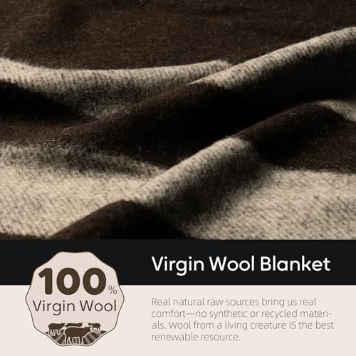 Molithe 100% Wool Blanket, 62" x 48", Warm, Thick, Military, Camping Gear - color: Land, size: Medium