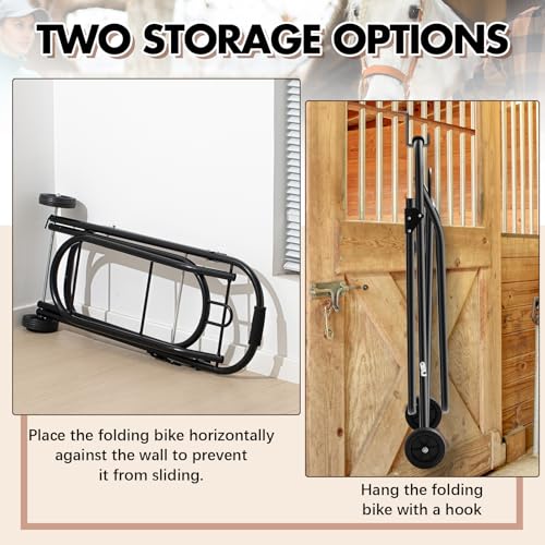 Horse Saddle Tack Cart with Wheels, Rolling Iron Heavy Duty Trailer Organizer with Hooks Foldable Horse Cinch Equipments Stable Storage Tool for Saddle Moving Transport Organizer Supplies