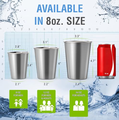 CHILLOUT LIFE Stainless Steel Kids Cups 8 oz - Stainless Steel Small Children Cups for Home & Outdoor Activities, BPA Free Unbreakable Premium Stackable Metal Drinking Glasses (8-Pack) - color: Stainless Steel, style: 8 oz - 8pc