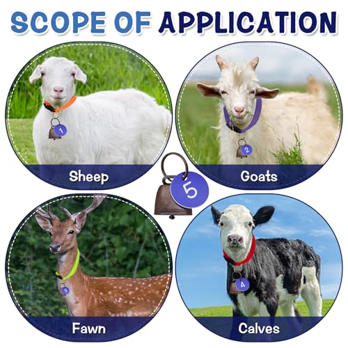20 Sets Reflective Goat Collars with Bells and Number Tag, Adjustable Nylon Sheep Collar with Quick Release Buckle Anti Lost Pet Collar for Small Farm Animal Goat Sheep