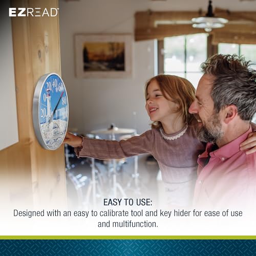 EZREAD Hanging Dial Thermometer 840-1215 Weather Thermometers for Indoor and Outdoor Use, Large 12.5 Inch Diameter, Easy to Read Numbers, Lighthouse - color: Lighthouse