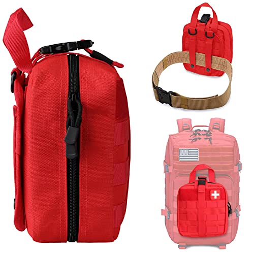 LIVANS 1000D First Aid Bag Empty, Medical Ifak Pouch for Emergency & EMT - color: Red(7.1"l X 3.5"w X 8"h)