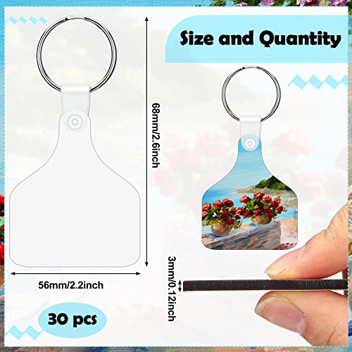 30 Pcs Cow Ear Tag Sublimation Blank Keychains MDF Board Heat Transfer Keychains Double Sided Sublimation Key Chains with Key Ring DIY Valentines Day Ornaments for Graduation Day Present Craft Making