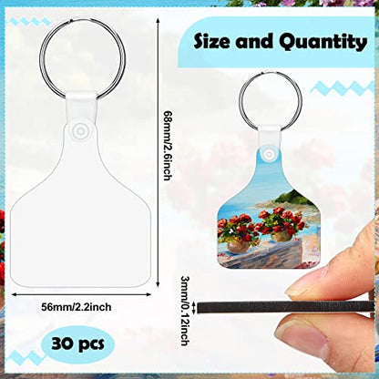 30 Pcs Cow Ear Tag Sublimation Blank Keychains MDF Board Heat Transfer Keychains Double Sided Sublimation Key Chains with Key Ring DIY Valentines Day Ornaments for Graduation Day Present Craft Making