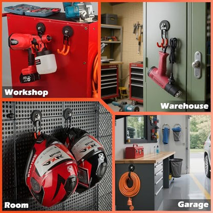 ULIBERMAGNET New Updated Garage Strong Magnetic Hooks, 2 Pack Heavy Duty Large J Hooks with Magnet, Anti-Slip Coating Magnet Hooks for Garden Tools, Ropes,Drill - style: Upgraded Orange Medium J Strong Hooks