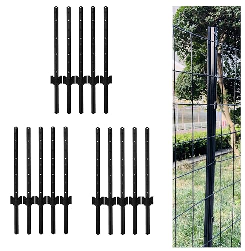 3 Feet Metal Fence Post Black, Pack of 15, for 24 Inch High Garden Welded Wire Fence U-Channel Steel Garden Post - color: Black, size: 3',15 PCS
