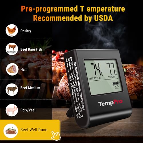 TempPro TempTrack Large LCD Digital Meat Thermometer for Cooking, Smoking - color: Pure Black