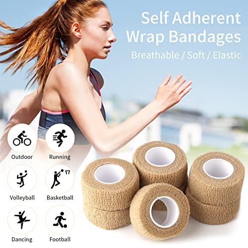 12pc-1 Inch Wide Skin Colour Elastic Self- Adhesive Bandage Finger Tape,Bandage Wrap for Wrist and Ankle,Chair and Table Legs to Reduce Friction and Noise - color: Skin Colour 12pcs
