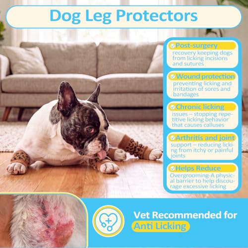 4 PCS Dog Front Leg Sleeve Rear Legs to Stop Licking Scratching Wound - color: Leopard Print, size: S-Leg Girth: 2.04in