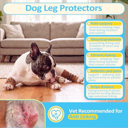 4 PCS Dog Front Leg Sleeve Rear Legs to Stop Licking Scratching Wound - color: Leopard Print, size: S-Leg Girth: 2.04in