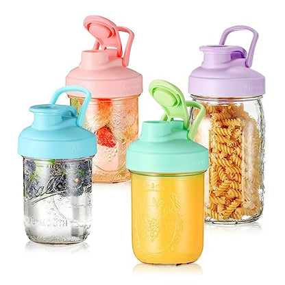 Aieve Mason Jar Lids, 4 Pack Wide Mouth Mason Jar Pour Spout Lid, Canning Lids with Flip Top Lid, Leak-Proof - size: 4 Pcs Wide Mouth Lids