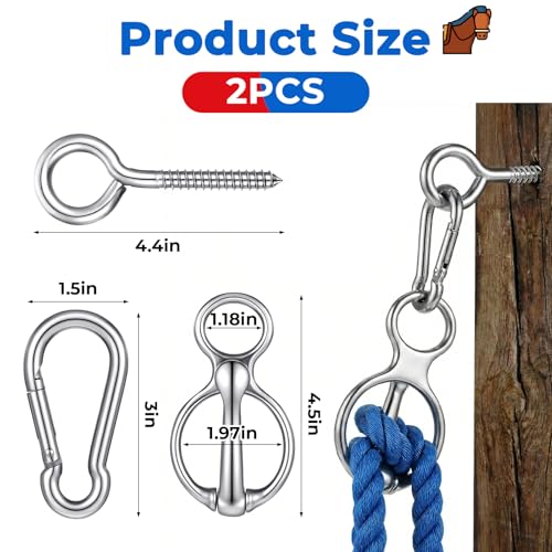 2 Sets Horse Tie Ring, Stainless Steel Magnetic Tie Ring for Horses, Safe Horse Training Equipment with Eye Bolt & Quick Snap, Horses Tack Supplies for Stables, Trailers, Fences