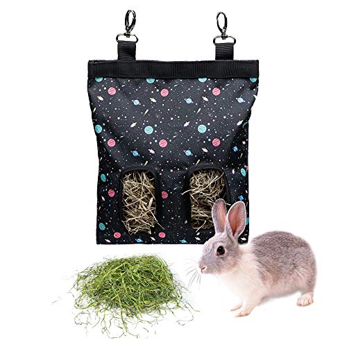 Rabbit Hay Feeder Bag Hanging Hay Rack (Pattern Black, 2 Windows) - color: Pattern Black