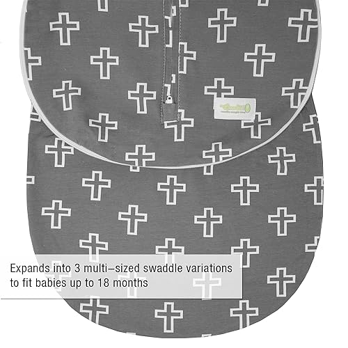 Woombie Grow with Me Baby Swaddle, Convertible Swaddle Fits 0-9 Months, Expands to Wearable Blanket for up to 18 Months, Grey Crosses - color: Grey Crosses, style: Grow With Me
