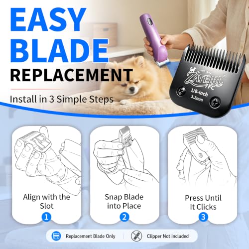 Size 7FC Detachable Pet Grooming Clipper Blade with Steel Cutter, 1/8 Inch (3.2 mm) Cut Length, Black, Compatible with Andis, Oster A5, Wahl KM10, 3 Pack - color: Black, size: 7FC 3.2mm - 3 Pack