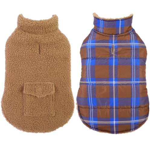 ASENKU Dog Winter Coat, Reversible Dog Jacket for Small Medium Large Dogs - color: Khaki, size: Small