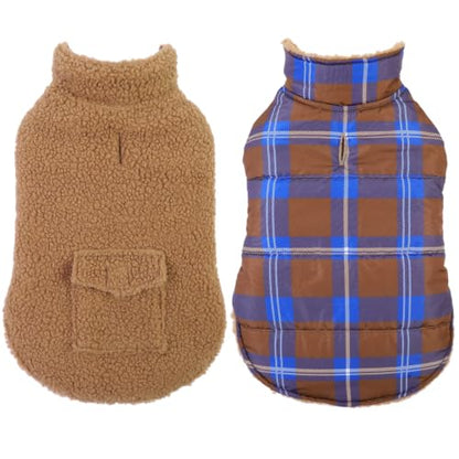 ASENKU Dog Winter Coat, Reversible Dog Jacket for Small Medium Large Dogs - color: Khaki, size: Small