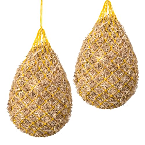 Slow Feed Hay Nets for Horses, 2 Pack,40 Inch,2 Inch Holes,Yellow - color: Yellow