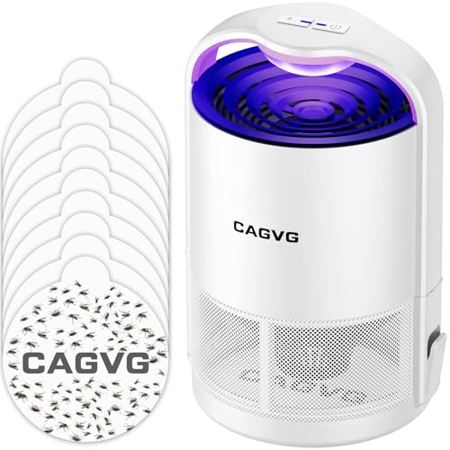 Fly Trap Indoor, Fruit Fly Traps for Indoors Suction & Adjust Light, White | Plug-in Gnats Killer Catcher with 365-395 nm Wavelengths for House Flies, Mosquito, Bug, Gnats, Low Noise, 10 Refills - color: white